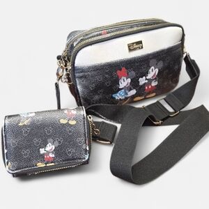 Disney Mickey and Minnie Mouse black crossbody bag and wallet set